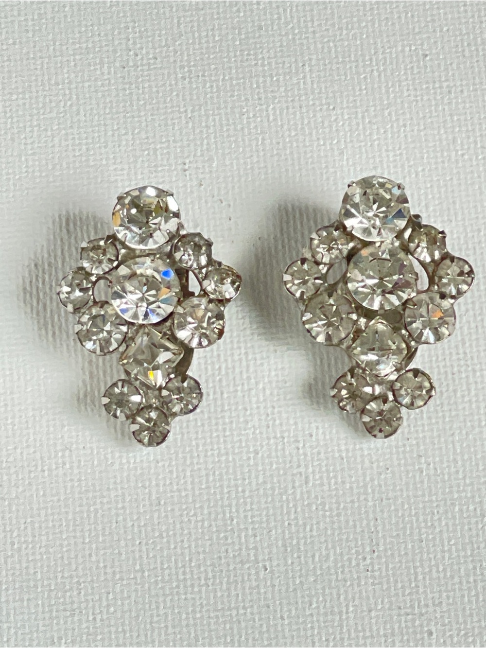 Vintage Clear Rhinestone Shoe Clips Silver Tone Bridal Retro